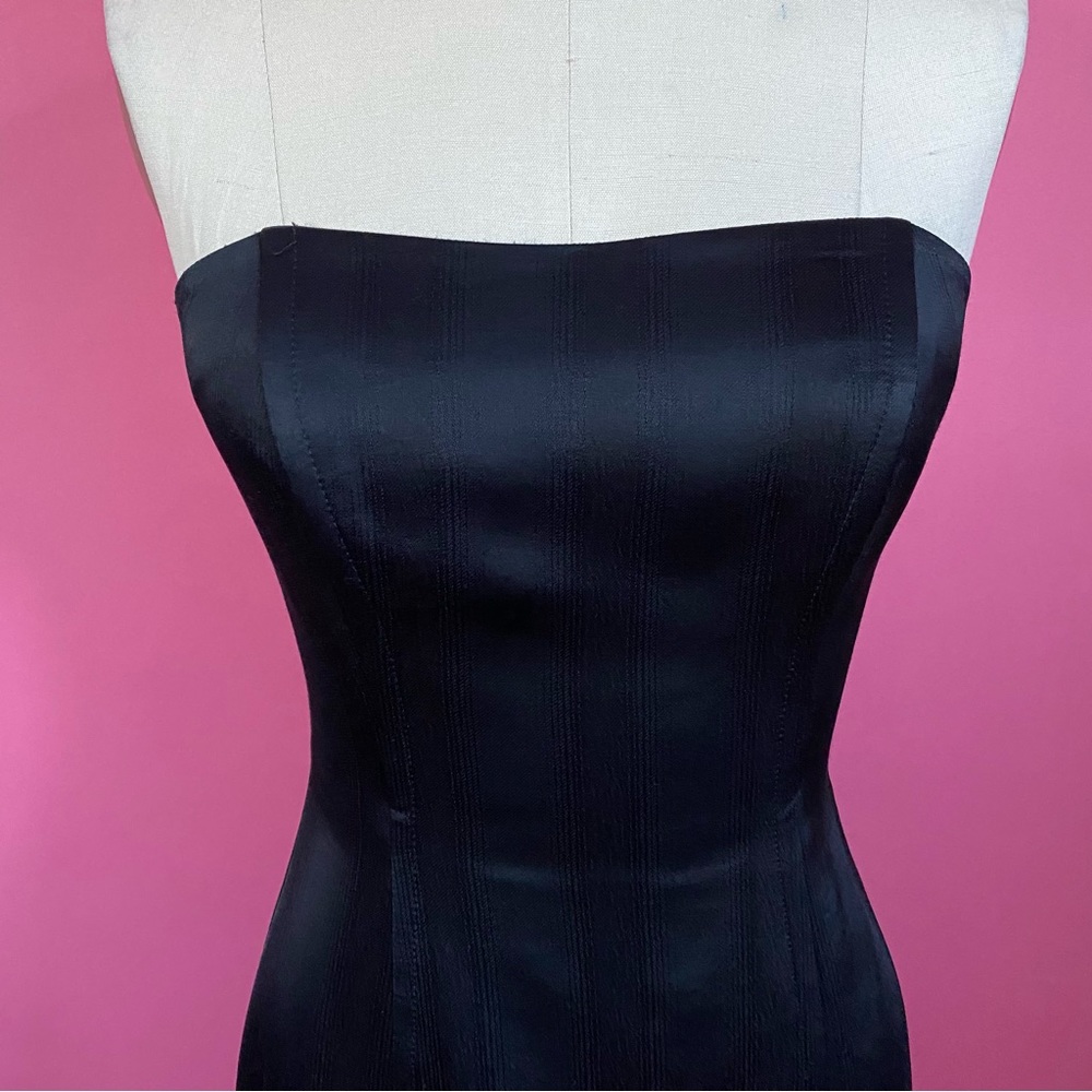 Vintage Y2K Goth Glam Made in ITALY Satin Brocade Pin Stripe Strapless Dress 4 - Picture 5 of 16